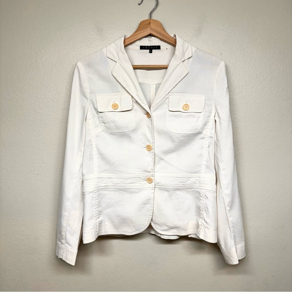 Theory Womens White Linen Blazer Size 8